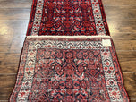 1960S PERSIAN TRIBAL RUNNER 3X9, HAMADAN DARGAZIN RUG, DARK BLUE AND RED WOOL HAND KNOTTED HALLWAY RUG, VINTAGE ANTIQUE ORIENTAL RUNNER, 9FT LONG RUNNER, HERATI