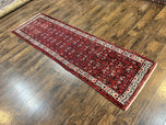1960S PERSIAN TRIBAL RUNNER 3X9, HAMADAN DARGAZIN RUG, DARK BLUE AND RED WOOL HAND KNOTTED HALLWAY RUG, VINTAGE ANTIQUE ORIENTAL RUNNER, 9FT LONG RUNNER, HERATI
