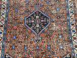 1940S RED PERSIAN HAMADAN RUG 4X6, WOOL HANDMADE ANTIQUE CARPET, GEOMETRIC MEDALLION RUG, ORIENTAL RUG 4X6, PERSIAN TRIBAL RUG, HAND KNOTTED RUG