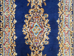 1950S NAVY BLUE PERSIAN KERMAN RUNNER - DARK BLUE, IVORY, LIGHT BLUE - OPEN FIELD MEDALLION