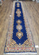 1950S NAVY BLUE PERSIAN KERMAN RUNNER - DARK BLUE, IVORY, LIGHT BLUE - OPEN FIELD MEDALLION