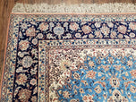 1940S PERSIAN ISFAHAN RUG 5X7, KORK WOOL ON SILK FOUNDATION, SKY BLUE - SKY BLUE, NAVY BLUE - KORK WOOL, SILK FOUNDATION