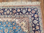 1940S PERSIAN ISFAHAN RUG 5X7, KORK WOOL ON SILK FOUNDATION, SKY BLUE - SKY BLUE, NAVY BLUE - KORK WOOL, SILK FOUNDATION