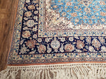 1940S PERSIAN ISFAHAN RUG 5X7, KORK WOOL ON SILK FOUNDATION, SKY BLUE - SKY BLUE, NAVY BLUE - KORK WOOL, SILK FOUNDATION