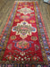 1950S ANTIQUE PERSIAN KARAJEH RUNNER RUG 4.4X11 FT, RED COLORFUL GEOMETRIC MEDALLION RUNNER