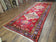 1950S ANTIQUE PERSIAN KARAJEH RUNNER RUG 4.4X11 FT, RED COLORFUL GEOMETRIC MEDALLION RUNNER