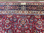 1940S SIGNED PERSIAN MASHAD RUG 8X10, WOOL ORIENTAL CARPET, SEMI ANTIQUE RUG, HAND KNOTTED, TRADITIONAL, RED, FLORAL ALLOVER,