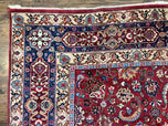 1940S SIGNED PERSIAN MASHAD RUG 8X10, WOOL ORIENTAL CARPET, SEMI ANTIQUE RUG, HAND KNOTTED, TRADITIONAL, RED, FLORAL ALLOVER,