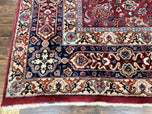 1940S SIGNED PERSIAN MASHAD RUG 8X10, WOOL ORIENTAL CARPET, SEMI ANTIQUE RUG, HAND KNOTTED, TRADITIONAL, RED, FLORAL ALLOVER,