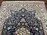 1950S FINE PERSIAN NAIN RUG 3.6X5.4 - NAVY BLUE, IVORY/CREAM, TAN - FLORAL MEDALLION
