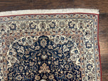 1950S FINE PERSIAN NAIN RUG 3.6X5.4 - NAVY BLUE, IVORY/CREAM, TAN - FLORAL MEDALLION