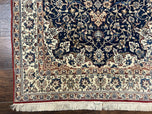 1950S FINE PERSIAN NAIN RUG 3.6X5.4 - NAVY BLUE, IVORY/CREAM, TAN - FLORAL MEDALLION