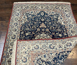 1950S FINE PERSIAN NAIN RUG 3.6X5.4 - NAVY BLUE, IVORY/CREAM, TAN - FLORAL MEDALLION