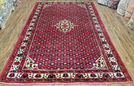 1940S VINTAGE PERSIAN HAMEDAN RUG 7X10, ANGELAS MAHI PATTERN, RED, WOOL, HAND-KNOTTED