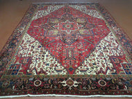 1950S WONDERFUL PERSIAN HERIZ RUG 8.6X11 - RED, CREAM, BLACK - WOOL