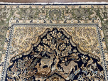 1960S WONDERFUL PERSIAN QUM RUG 6X9, ANIMAL PICTORIALS, TREE OF LIFE, DEER BIRDS, HAND KNOTTED ORIENTAL GHOM CARPET, SEMI ANTIQUE VINTAGE, NAVY BLUE GREEN