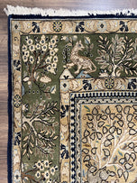 1960S WONDERFUL PERSIAN QUM RUG 6X9, ANIMAL PICTORIALS, TREE OF LIFE, DEER BIRDS, HAND KNOTTED ORIENTAL GHOM CARPET, SEMI ANTIQUE VINTAGE, NAVY BLUE GREEN