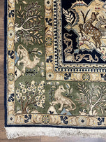1960S WONDERFUL PERSIAN QUM RUG 6X9, ANIMAL PICTORIALS, TREE OF LIFE, DEER BIRDS, HAND KNOTTED ORIENTAL GHOM CARPET, SEMI ANTIQUE VINTAGE, NAVY BLUE GREEN