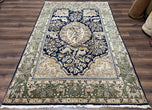 1960S WONDERFUL PERSIAN QUM RUG 6X9, ANIMAL PICTORIALS, TREE OF LIFE, DEER BIRDS, HAND KNOTTED ORIENTAL GHOM CARPET, SEMI ANTIQUE VINTAGE, NAVY BLUE GREEN