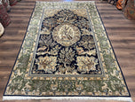1960S WONDERFUL PERSIAN QUM RUG 6X9, ANIMAL PICTORIALS, TREE OF LIFE, DEER BIRDS, HAND KNOTTED ORIENTAL GHOM CARPET, SEMI ANTIQUE VINTAGE, NAVY BLUE GREEN