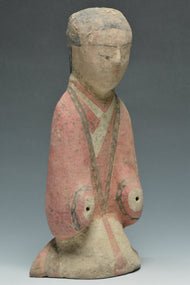 A HAN DYNASTY PAINTED POTTERY KNEELING ATTENDANT