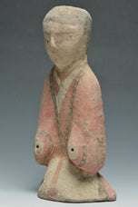 A HAN DYNASTY PAINTED POTTERY KNEELING ATTENDANT