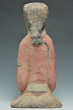 A HAN DYNASTY PAINTED POTTERY KNEELING ATTENDANT