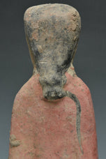A HAN DYNASTY PAINTED POTTERY KNEELING ATTENDANT